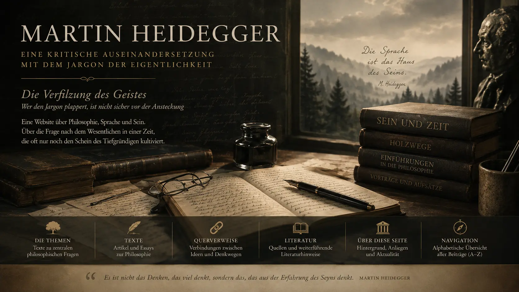 Nebel liegt über den Tannenwäldern des Schwarzwalds, der Heimat Martin Heideggers